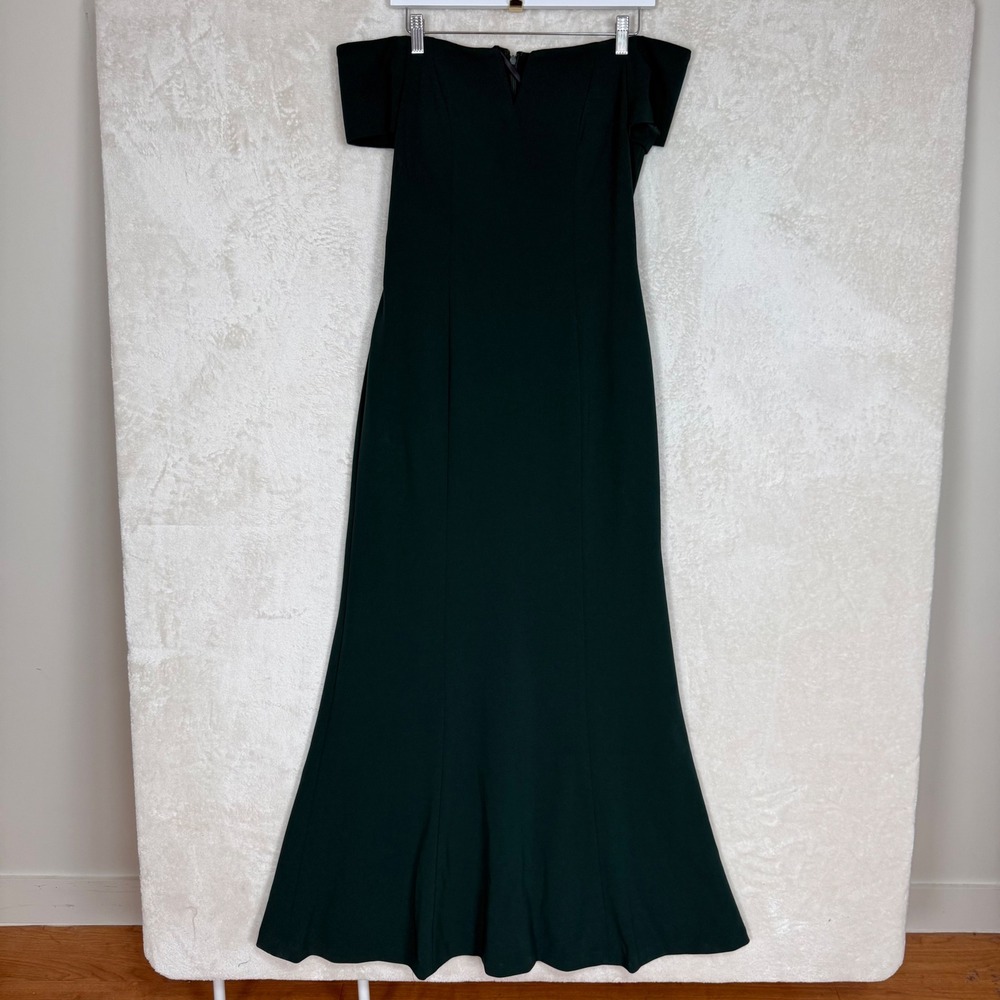 Calvin Klein Women Forest Green Off Shoulder V-Notch Mermaid Evening Gown Size 8 - Picture 2 of 8
